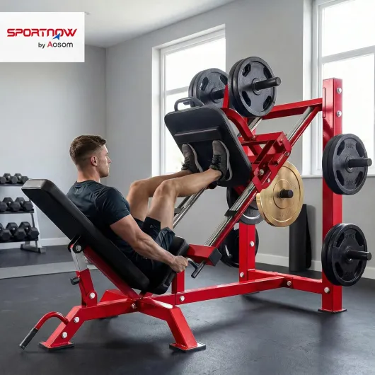 Presse à Cuisses Professionnelle 455kg - Machine Musculation Jambes et Hack Squat - Appareil Réglable avec Roues de Transport, Compatible Disques 25/50mm, Rouge