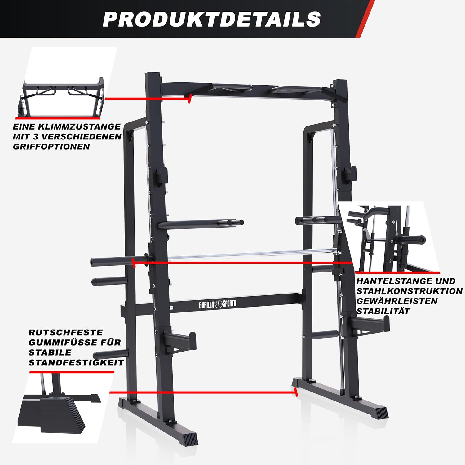 ® Smith Machine - Pull Up Bar, Barre Guidée pour Disques 50/51 mm, Charge Max 300 kg - Cage a Squat, Machine de Sport, Power Station, Gym Equipment