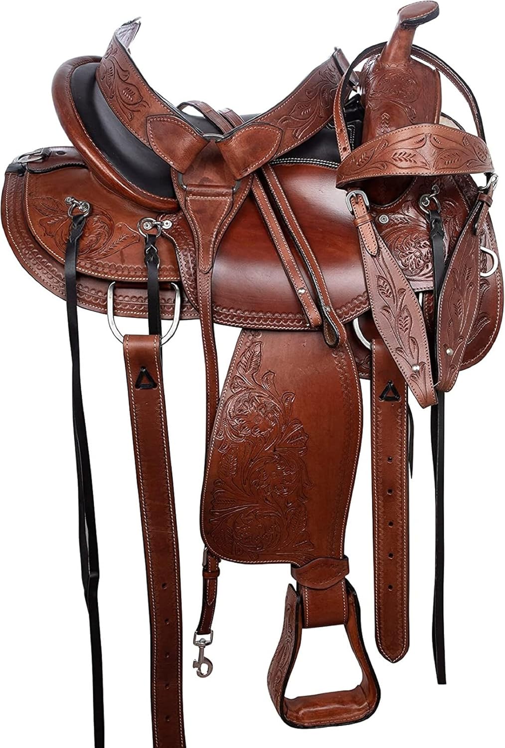 Western Horse ME-WLS-108 Selle de cheval en cuir avec jupe ronde Marron 25,4 à 45,7 cm 10"