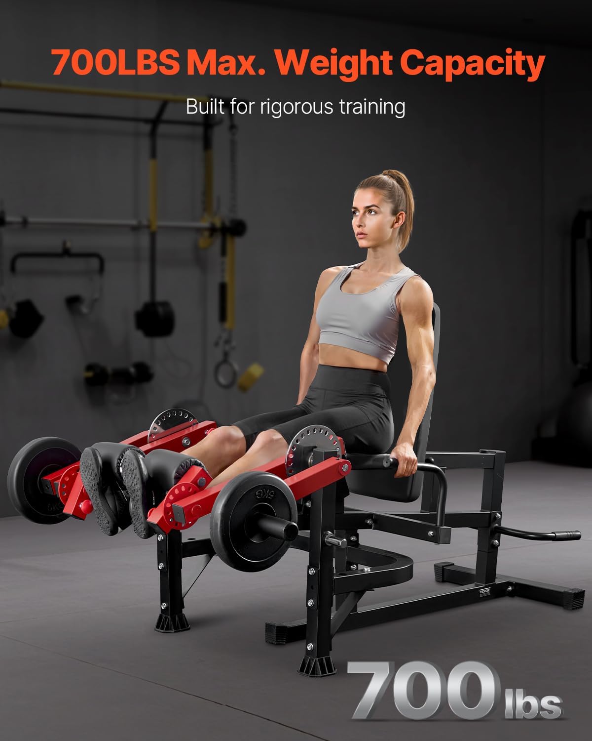 Extenseur de Jambes avec Capacité de 317,5 kg, Machine d'Extension et de Flexion des Jambes Rotative et Réglable, Machine à Quadriceps Ischios Assis, Équipement Banc de Musculation pour Gym