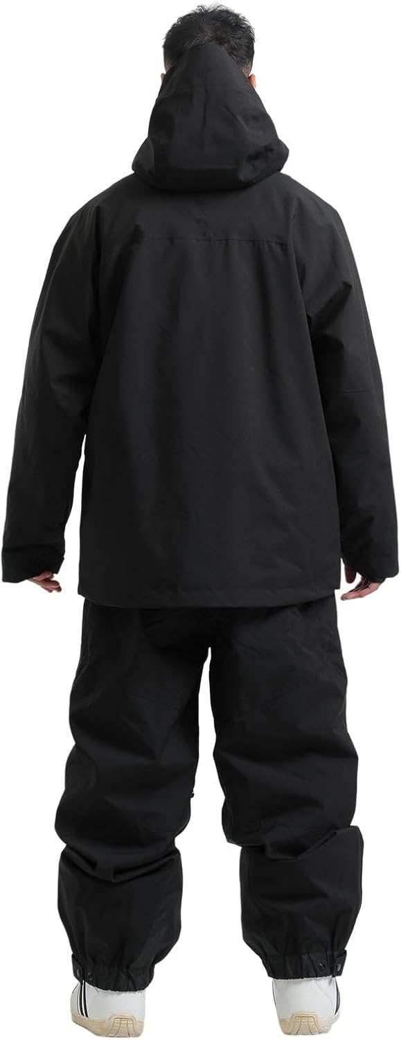 Ensemble Veste et Pantalon de Ski et Snowboard Homme - Baggy Ample Plusieurs Poches Unisexe Imperméable Coupe-Vent Respirant Chaud à Capuche L Noir