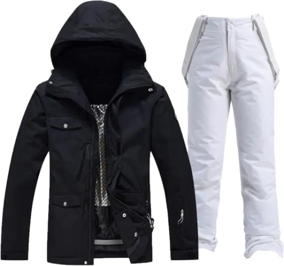 Generisch Ensemble veste et pantalon de ski pour hommes Combinaison de neige isolée coupe-vent Manteau de snowboard d'hiver chaud Bk2 - L