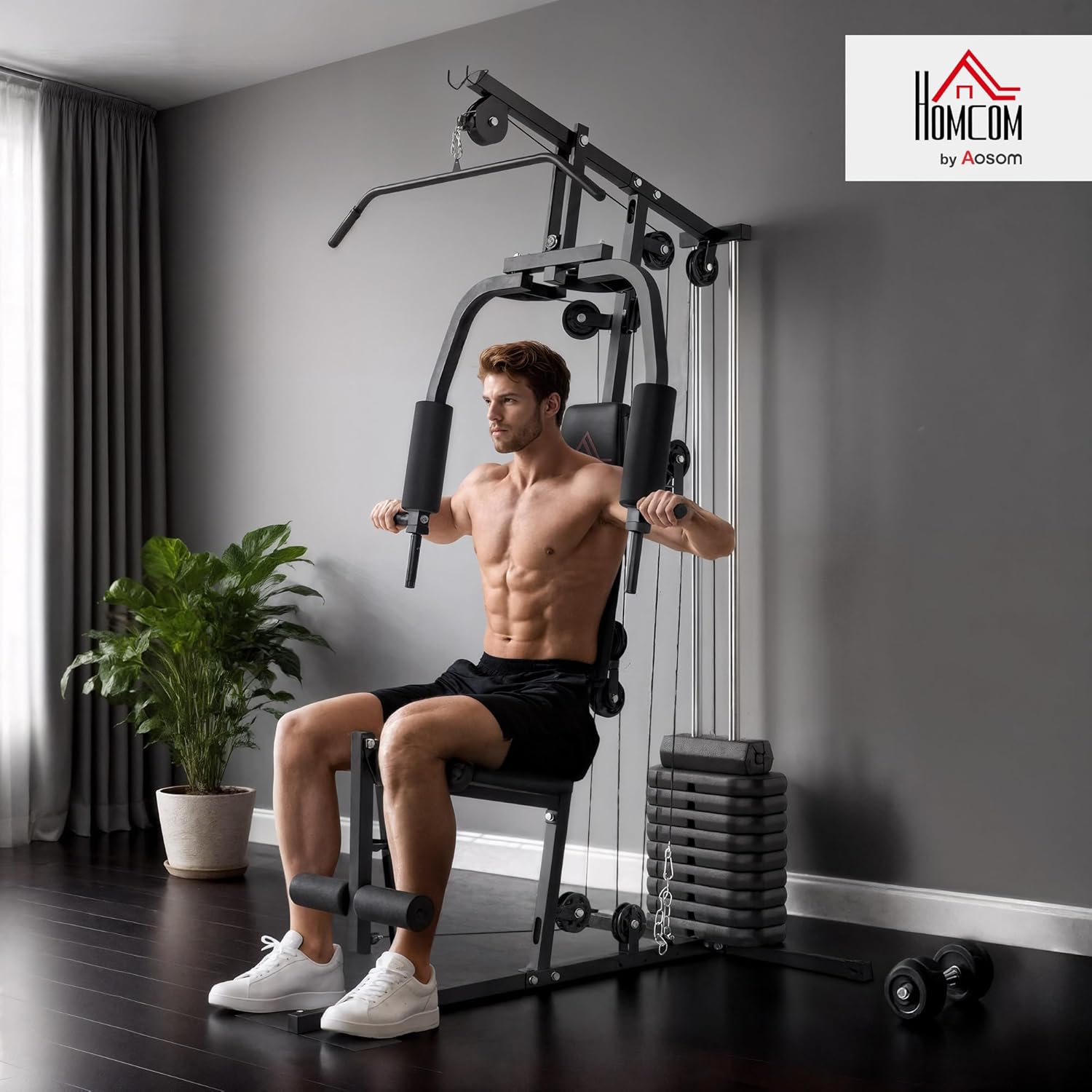 Station de Musculation Fitness Machine de Musculation avec 9 Blocs de Poids de 5 kg, 45kg au Total, entraînement Complet - 200 x 135 x 103 cm