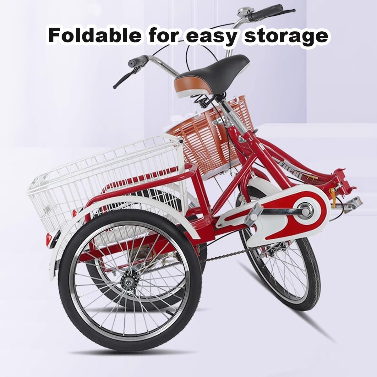 Vélo Cargo 20 Pouces, Vélo Cargo À 3 Roues Pour Adultes Avec Panier Et Capacité De Charge De 200 Kg Pour Les Hommes, Les Femmes Et Les Personnes Âgées, Vélo À Trois Roues Ajustable Pour Le Shopping(Re No backrest Rouge