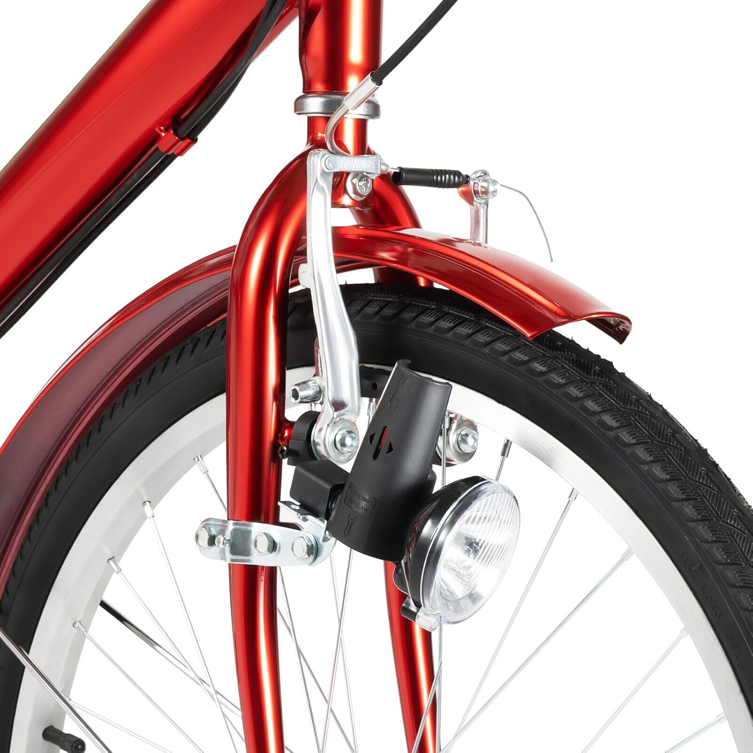 Tricycle adulte 24", vélo pour enfant, 3 roues et 6 vitesses, vélo cargo avec panier de rangement lumineux, rouge