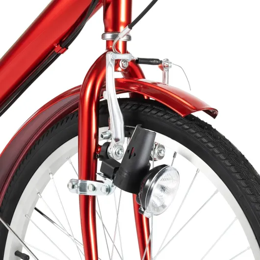 Tricycle adulte 24", vélo pour enfant, 3 roues et 6 vitesses, vélo cargo avec panier de rangement lumineux, rouge