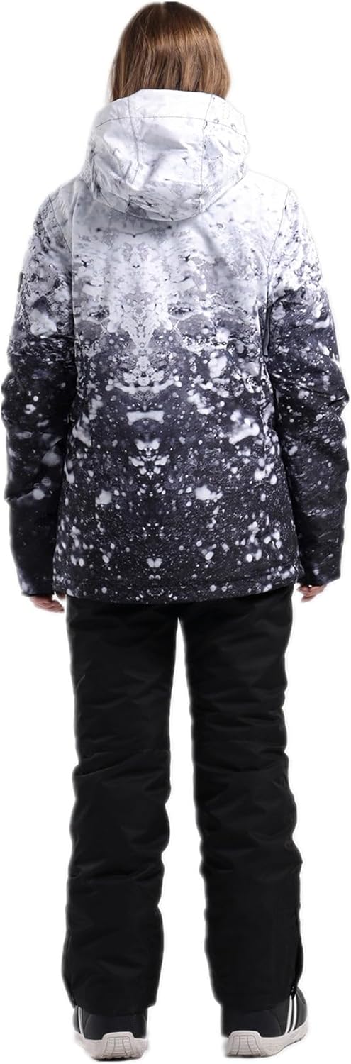 Ensemble Veste et Pantalon de Ski pour Femme, Combinaison de Ski 2 Pièces, à Capuche Imperméable Coupe-vent Respirant Chaud Isolé Froid de Montagne + Noir M
