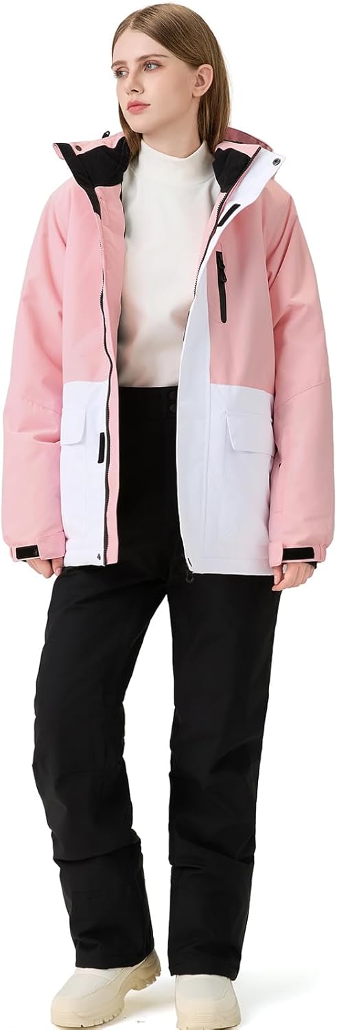 HOTIAN Ensemble veste et pantalon de ski pour femme - 2 pièces - Imperméable - Coupe-vent - Hiver - Chaud - Ski - Neige - Ensemble snowboard XL PK+BK