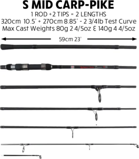 Rigged and Ready S Max & S Mid Travel Canne à pêche 2 puissantes cannes à pêche multifonctions compactes Predator-Carp-Surf, 2 embouts et étui pour les pêcheurs mobiles en eau douce et d'eau de mer 15