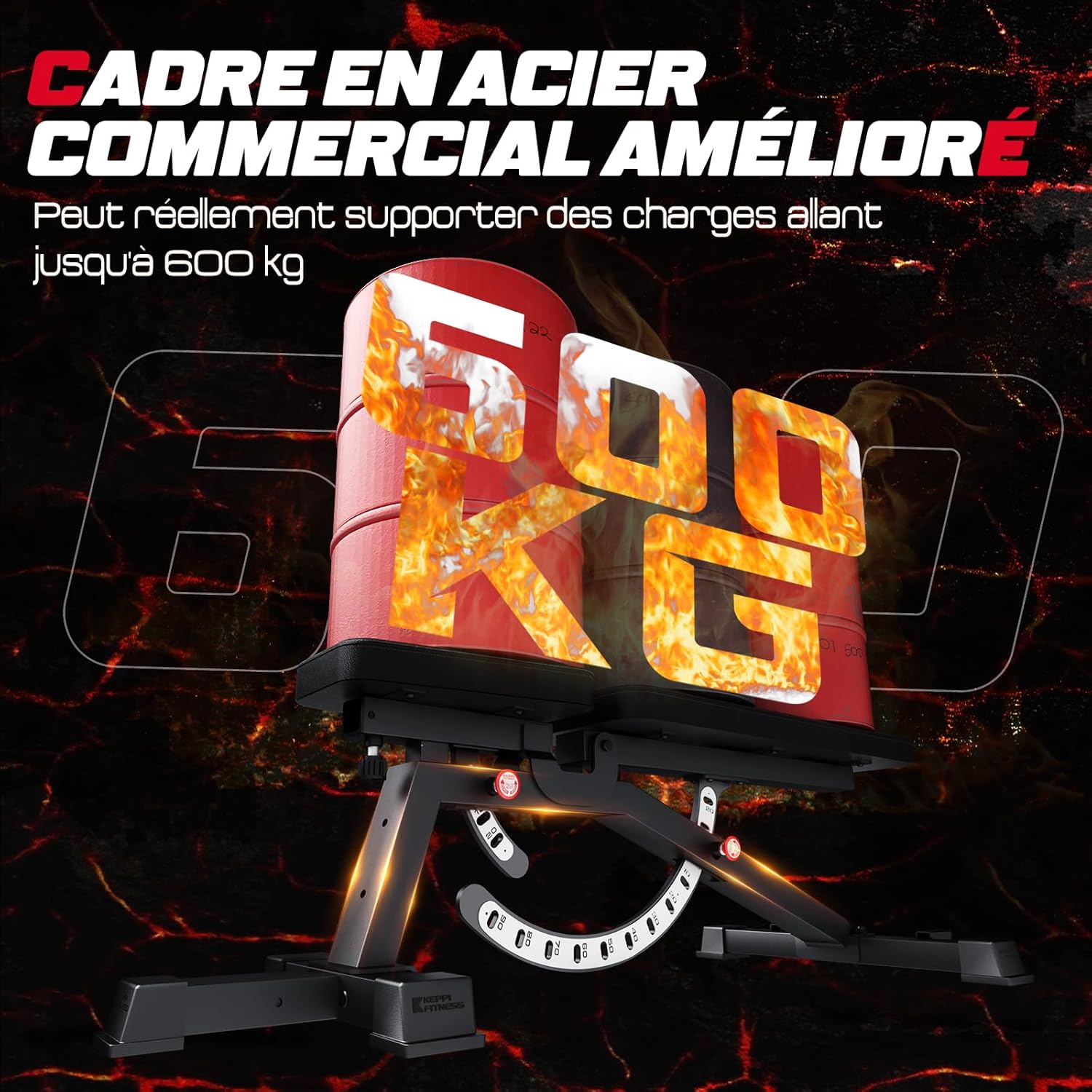 Keppi Banc Musculation, Capacité de 600 kg, Réglable et Robuste pour Salle de Sport à Domicile, Entraînement Complet du Corps avec Extension des Jambes et Prêcheur - Bench3000 Max