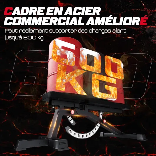 Keppi Banc Musculation, Capacité de 600 kg, Réglable et Robuste pour Salle de Sport à Domicile, Entraînement Complet du Corps avec Extension des Jambes et Prêcheur - Bench3000 Max