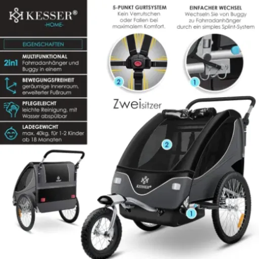 Test KESSER Remorque vélo enfant 2-en-1 : pratique pour le quotidien, quelques limites à connaître