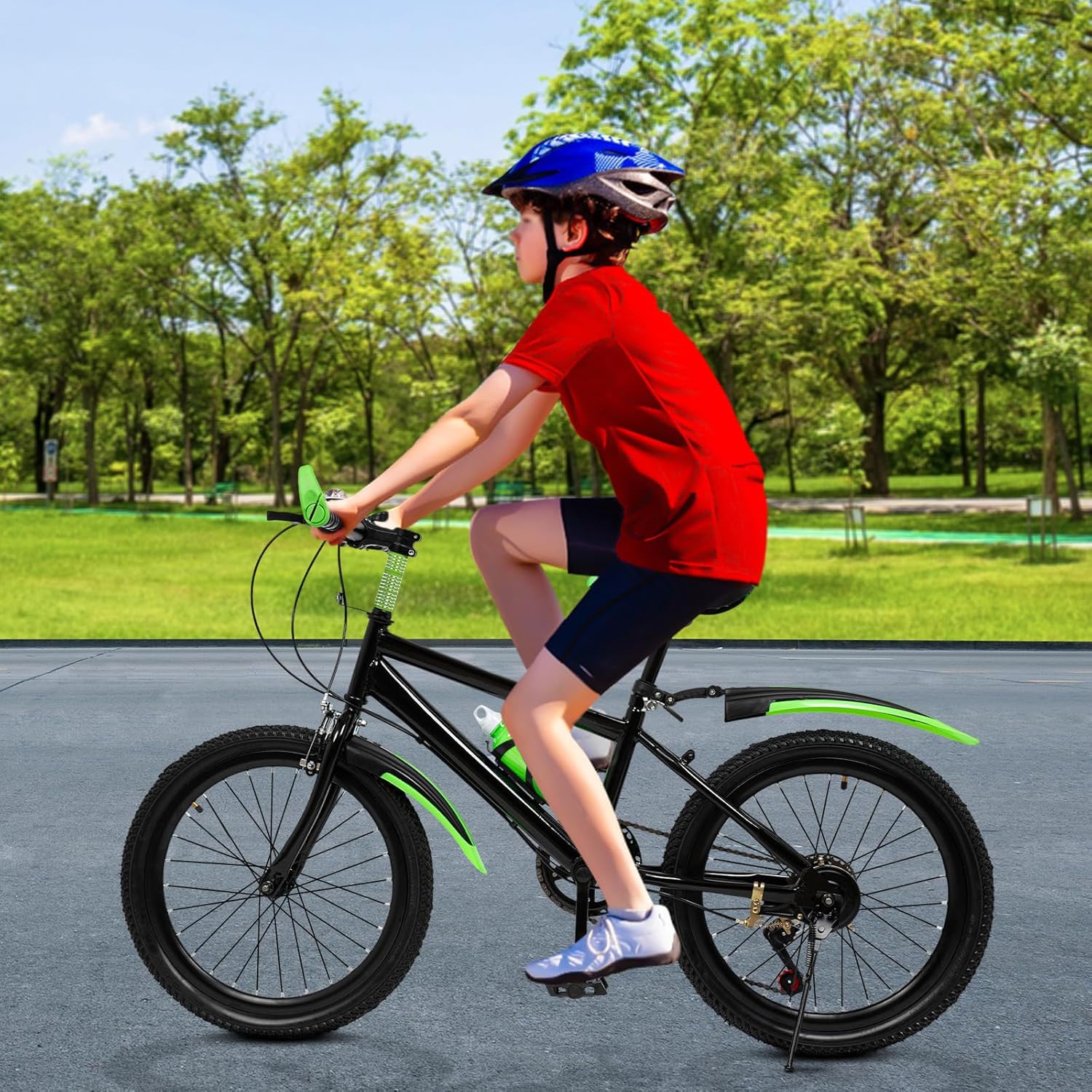 Vélo VTT 20 Pouces,Femmes et Hommes,Siège Confortable et Frein Double Sécurité,Vélo en Acier au Carbone,Cloche à boussole,Roues Anti-Dérapantes,Garde-Boue,Charge 75kg,Pour Randonnée,Extérieur,Vert