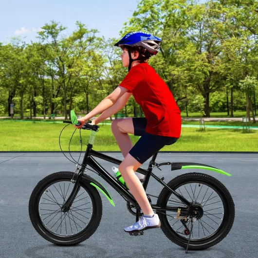 Vélo VTT 20 Pouces,Femmes et Hommes,Siège Confortable et Frein Double Sécurité,Vélo en Acier au Carbone,Cloche à boussole,Roues Anti-Dérapantes,Garde-Boue,Charge 75kg,Pour Randonnée,Extérieur,Vert