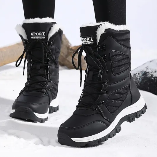 Bottes de neige d'hiver imperméables légères doublées en fausse fourrure pour femme, bottes mi-mollet antidérapantes, chaussures de randonnée et de ski 40 EU Noir