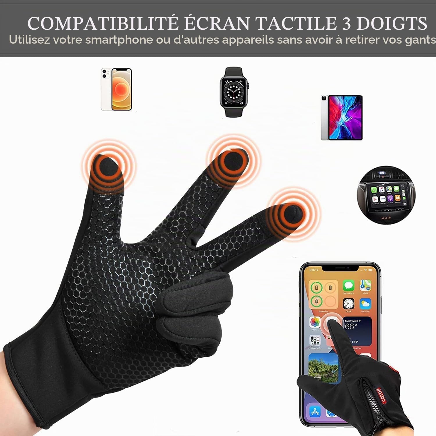 Gants d'hiver, Gants d'extérieur Coupe-Vent à écran Tactile,Gants Respirants Antidérapants pour Cyclisme, Course à Pied, Conduite, Randonnée, Cadeaux pour Hommes et Femmes M Noir