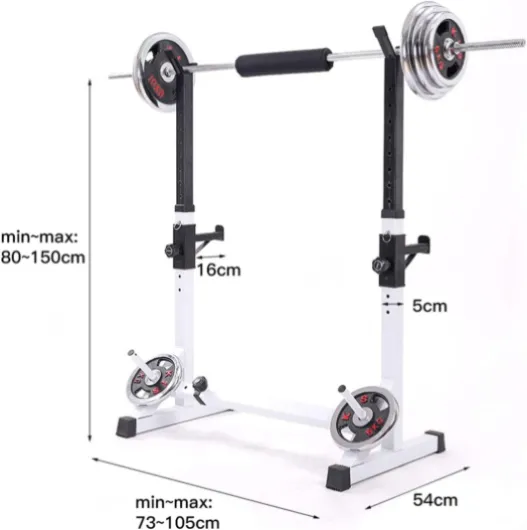 Rack Musculation, Rack Squat, Repose Barre Musculation Support pour haltères, réglable en Hauteur (80-150cm) et en Largeur (73-105cm), la Charge maximale est de 200KG