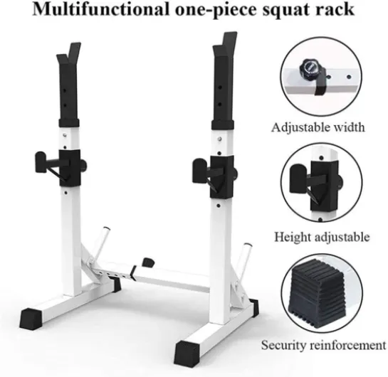 Rack de Squat Multifonctionnel, Hauteur Réglable 80-150 cm, Largeur Réglable 73-105 cm