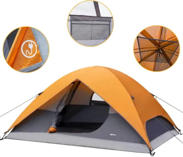 Tente de camping dôme avec auvent et sac de transport, tente 3 saisons, imperméable à l'eau, facile à installer, pour 6 personnes 4 personnes