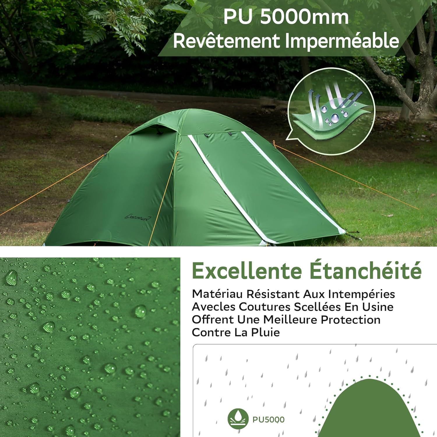 Clostnature Tente 2/3/4 Personnes pour Camping – Tente Extérieure Étanche pour 2/3/4 Personnes, Tente de Trekking Légère pour 3 Saisons, Tente Compacte avec Petite Taille pour Famille, Plage Plage 4 personnes Vert
