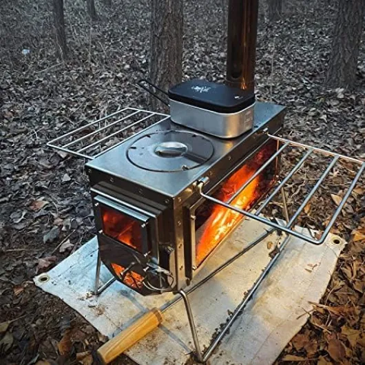XCMAN Tente de camping en acier inoxydable 304 42,9 x 27,9 x 41,7 cm avec tuyau pliable, réchaud à bois portable de 230,1 cm de hauteur totale pour camping