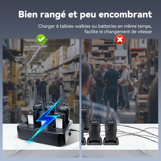 RT27 Talkie Walkies Professionnel, Longue Portée Talkie -Walkie Rechargeable avec Chargeur à 6 RMR 446 sans Licence, Radio Bidirectionnelle pour Camp Sécurité, Fabricant (6 Pièces)