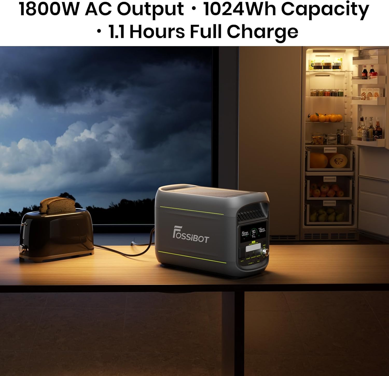 F1800 Générateur Électrique Portable 1800W, Générateur Solaire LiFePO4 1024Wh, 100W USB-C, Charge Rapide 0-80% en 45 Minutes, pour le Camping, Voyages et l'utilisation à la Maison Gray