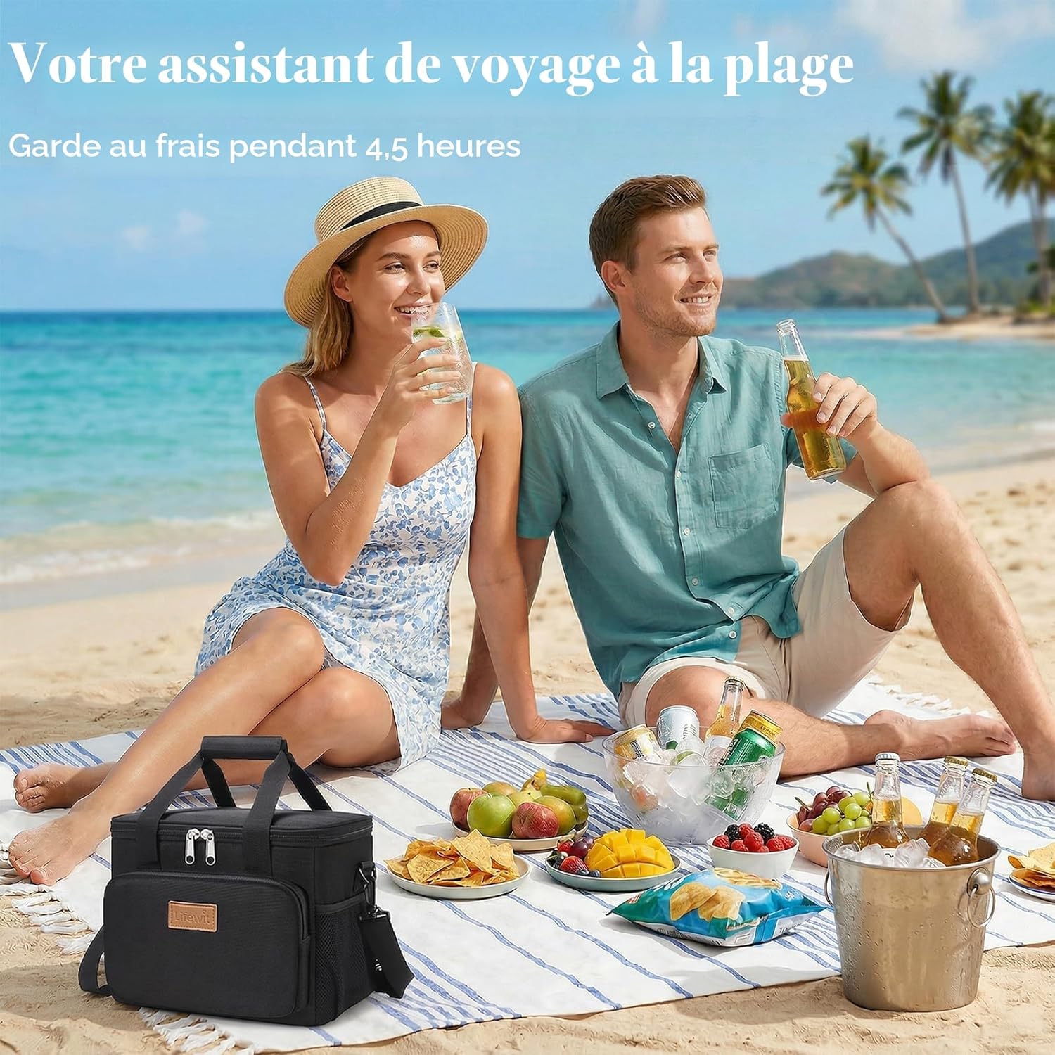 Sac Isotherme Repas 9L(12 Canette), Lunch Box Isothermes Femme et Homme, Glaciere Souple Trousse Isotherm pour Cuisine, Travail, Pique Nique, Plage, Noir Noir 9L