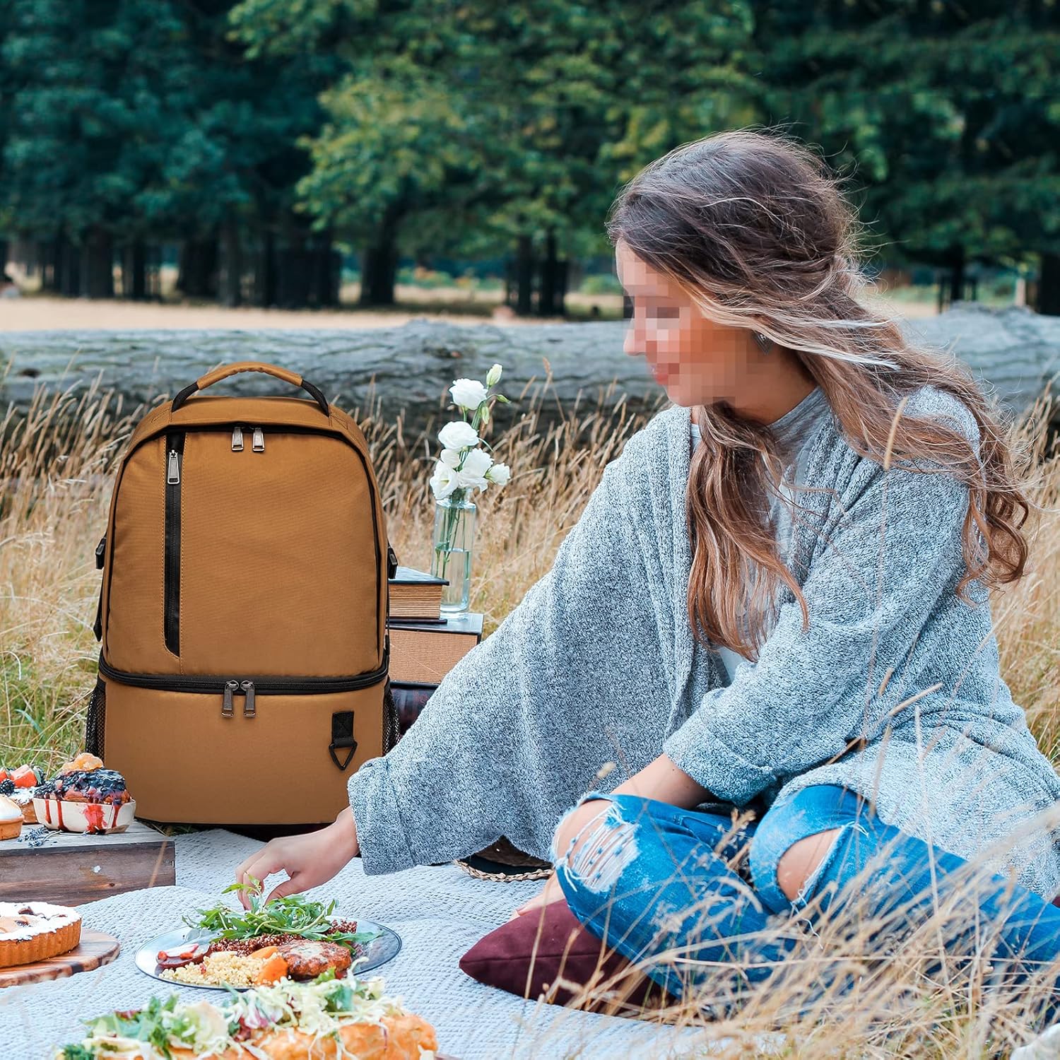 TUGUAN Sac à Dos Isotherme isolé 38 Canettes 28L, Sac Isotherme Léger Double Paroi Hommes Femmes pour Picnic Camping Voyage Randonnée Plage Parc Marron