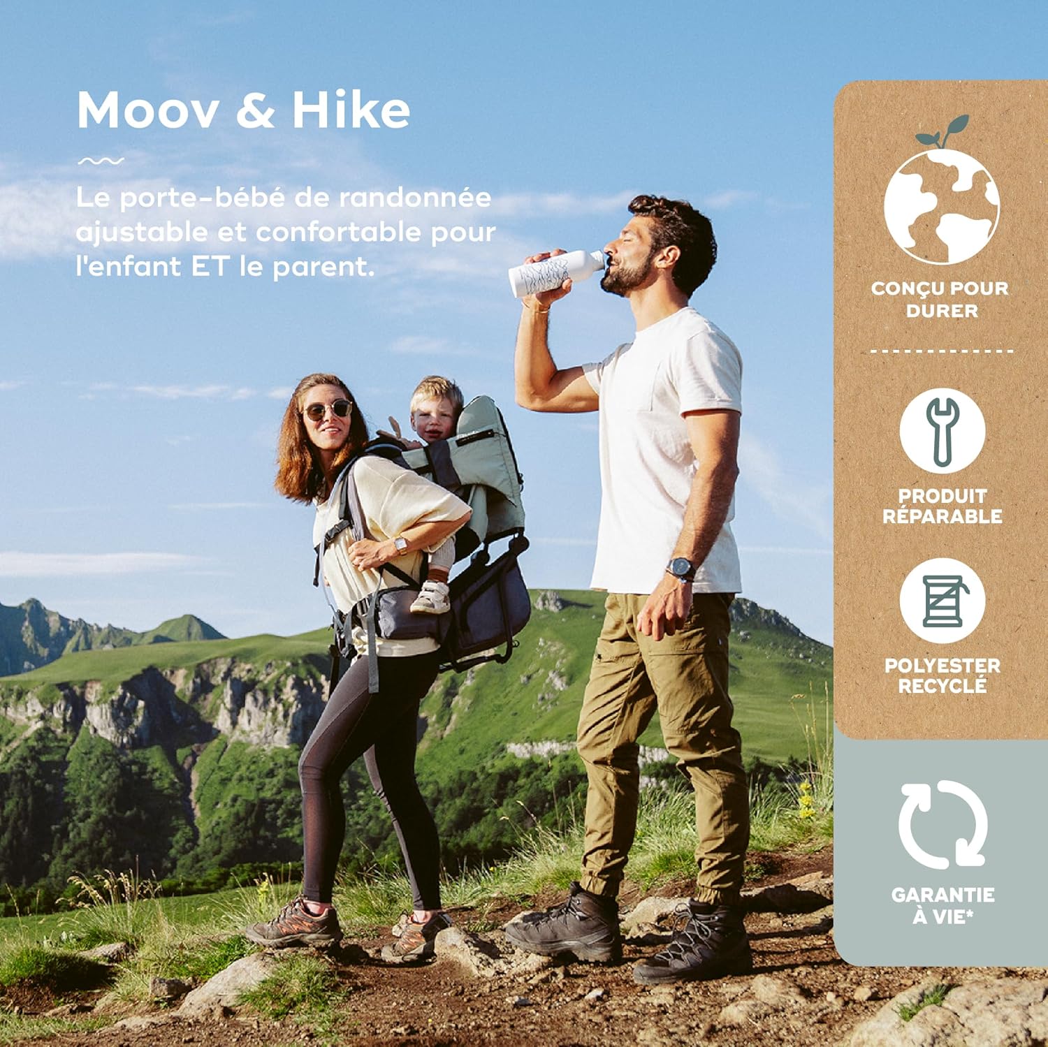 Porte-bébé randonnée Moov&Hike - Sac à Dos Ergonomique & Confortable - Réglable et Ajustable - Sac à Langer 10L Inclus - Garanti à Vie