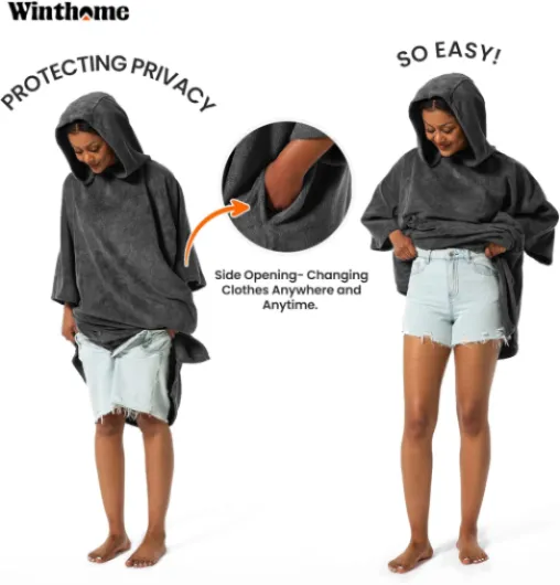 Poncho Absorbant Chaud, Peignoir de Bain Aidez la Plage à Changer, Serviette de Poncho avec Poche et Capuche, Poncho Surf pour Adulte Femme Homme Natation Surf Plages Douche Sauna Rouge Brunâtre Medium