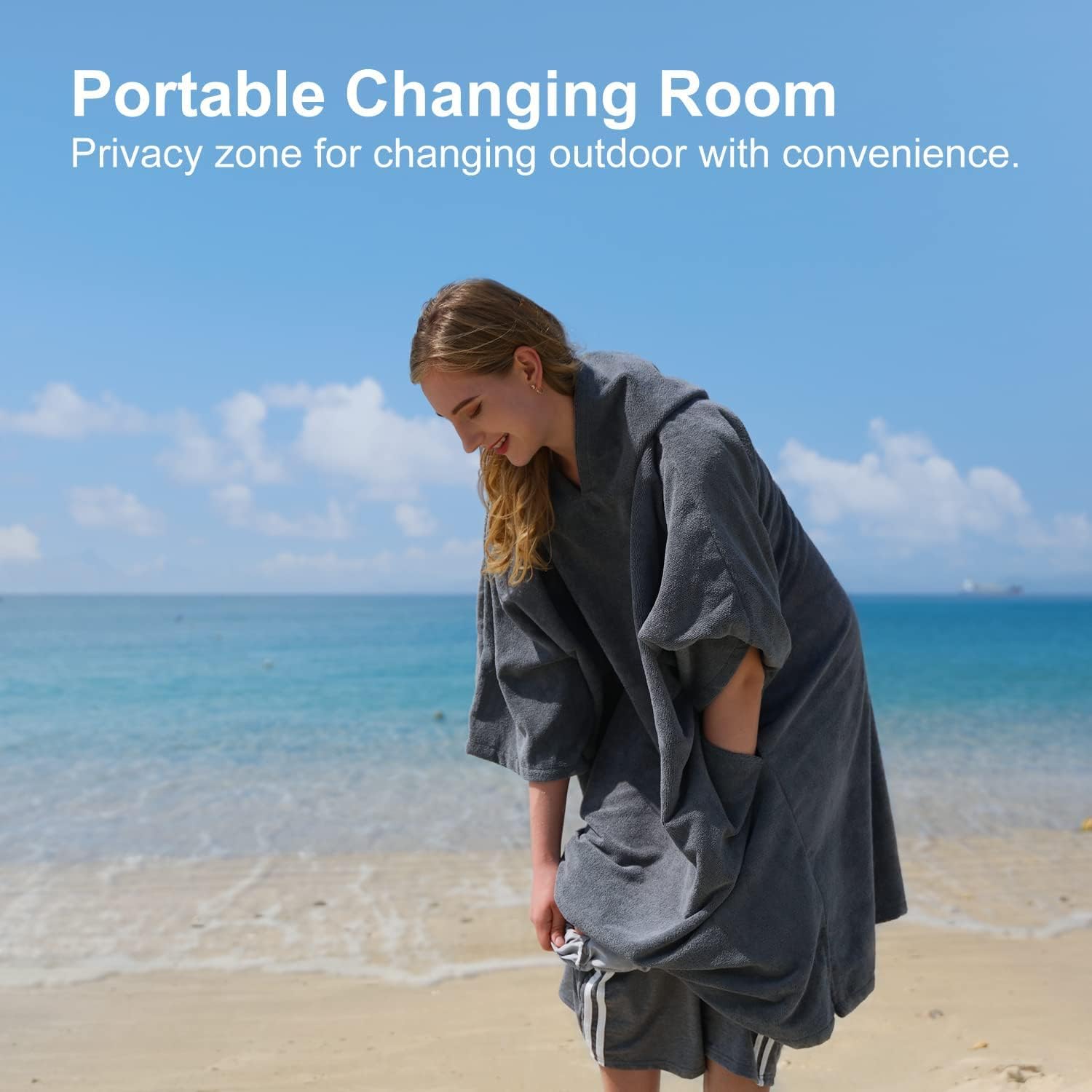 Poncho Absorbant Chaud, Peignoir de Bain Aidez la Plage à Changer, Serviette de Poncho avec Poche et Capuche, Poncho Surf pour Adulte Femme Homme Natation Surf Plages Douche Sauna Noir Medium
