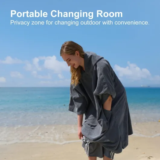 Poncho Absorbant Chaud, Peignoir de Bain Aidez la Plage à Changer, Serviette de Poncho avec Poche et Capuche, Poncho Surf pour Adulte Femme Homme Natation Surf Plages Douche Sauna Noir Medium