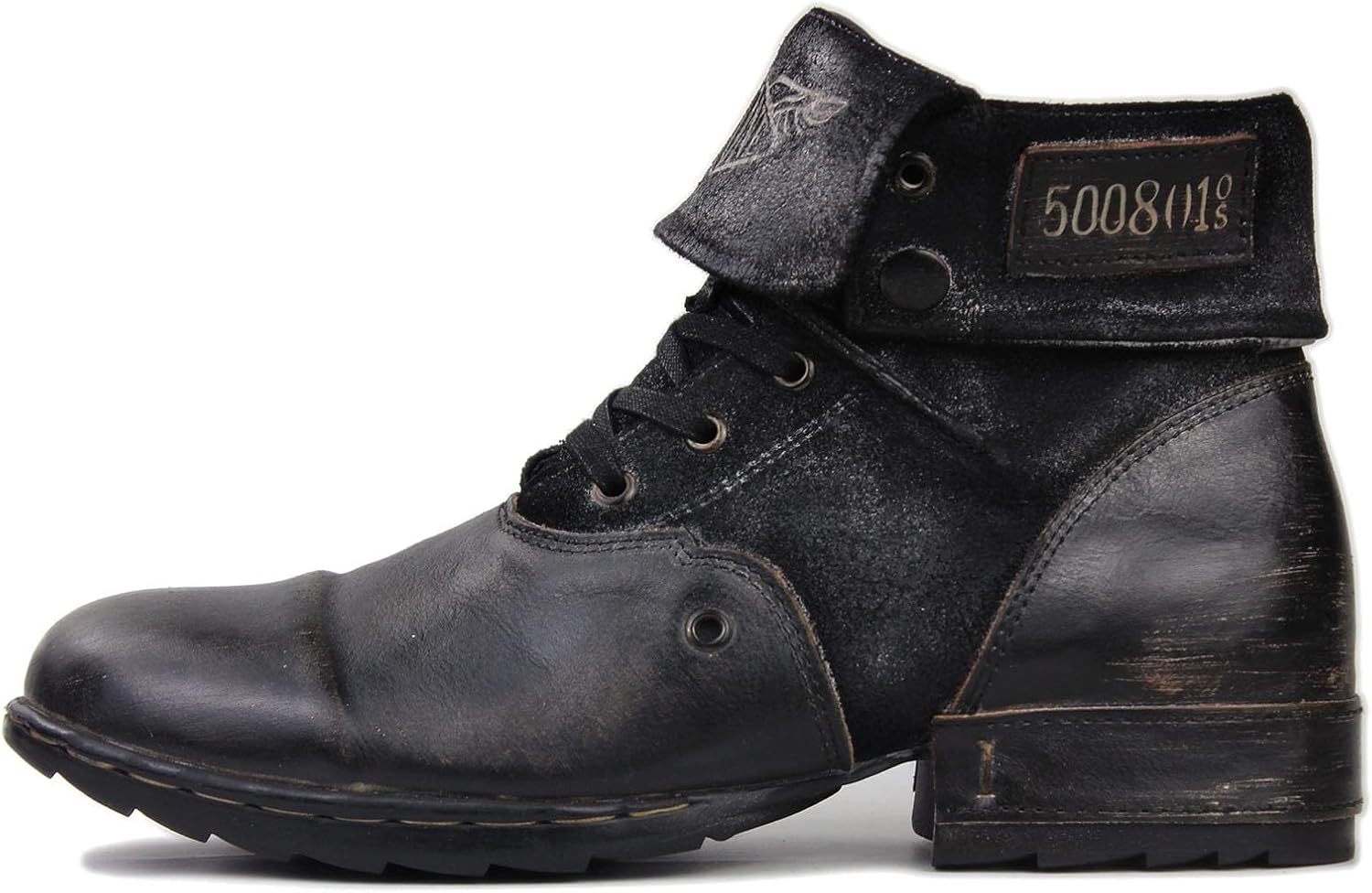 Bottes de Moto Cowboy pour hommes Mode Bottes Chukka en cuir Chaussures décontractées d'équitation OS-5008-8-Pliable-Vintage-FR-R 44 EU Pliable Vintage Noir