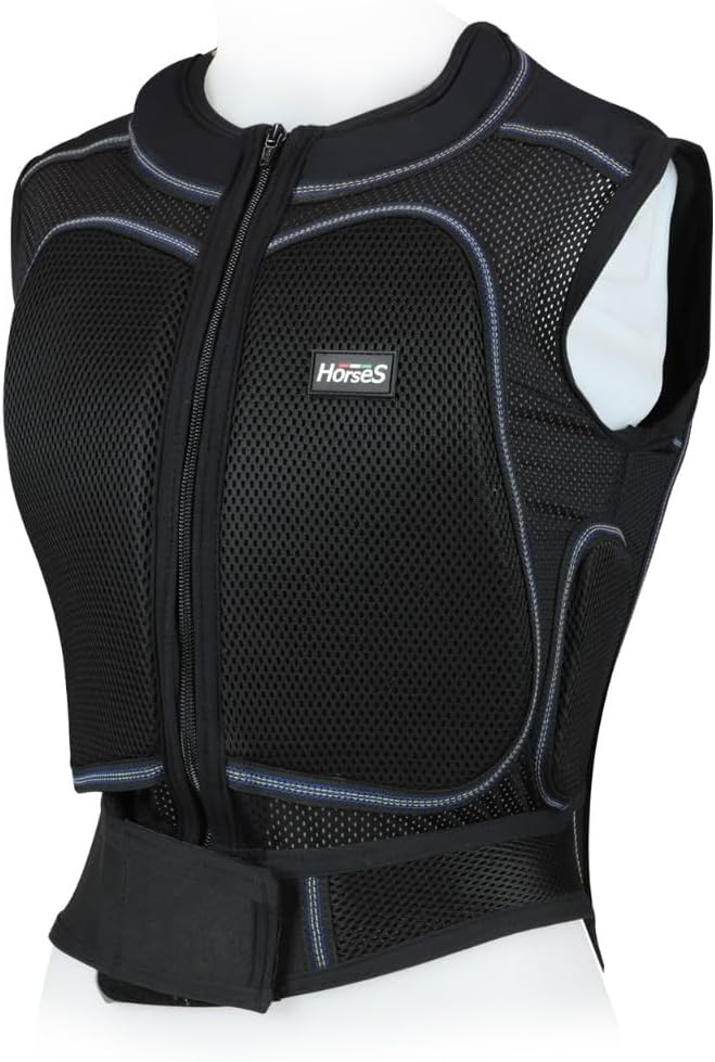 Gilet de protection d'équitation New, gilet de protection pour chevaliers et Amazones, tissu technique avec inserts, élastique, s'adapte aux formes du corps Noir S