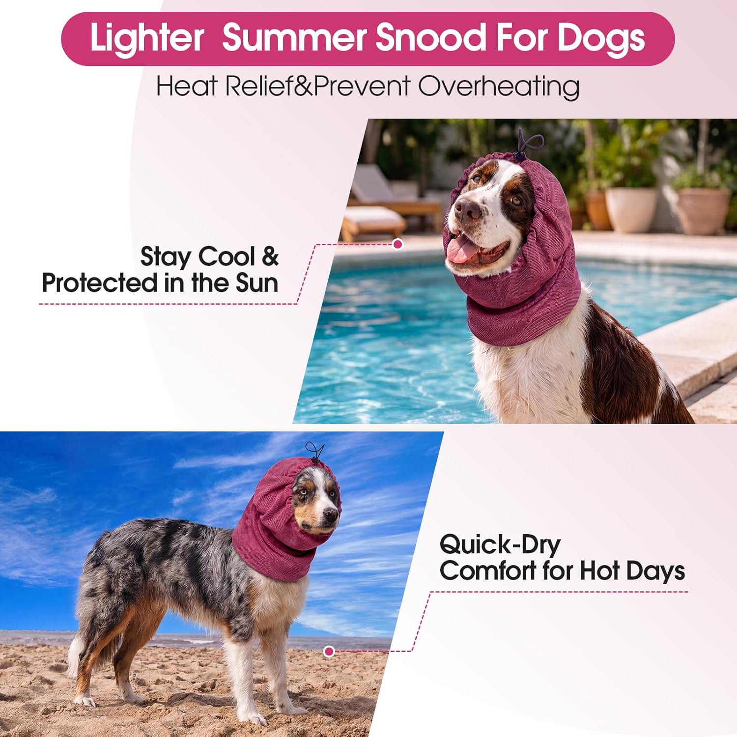 Snood Chien Cocker, Dog Ear Protection Summer Snood Chien Cavalier King Charles, Empêcher Les Épillets De Pénétrer dans Les Oreilles(Rouge rosé, S)