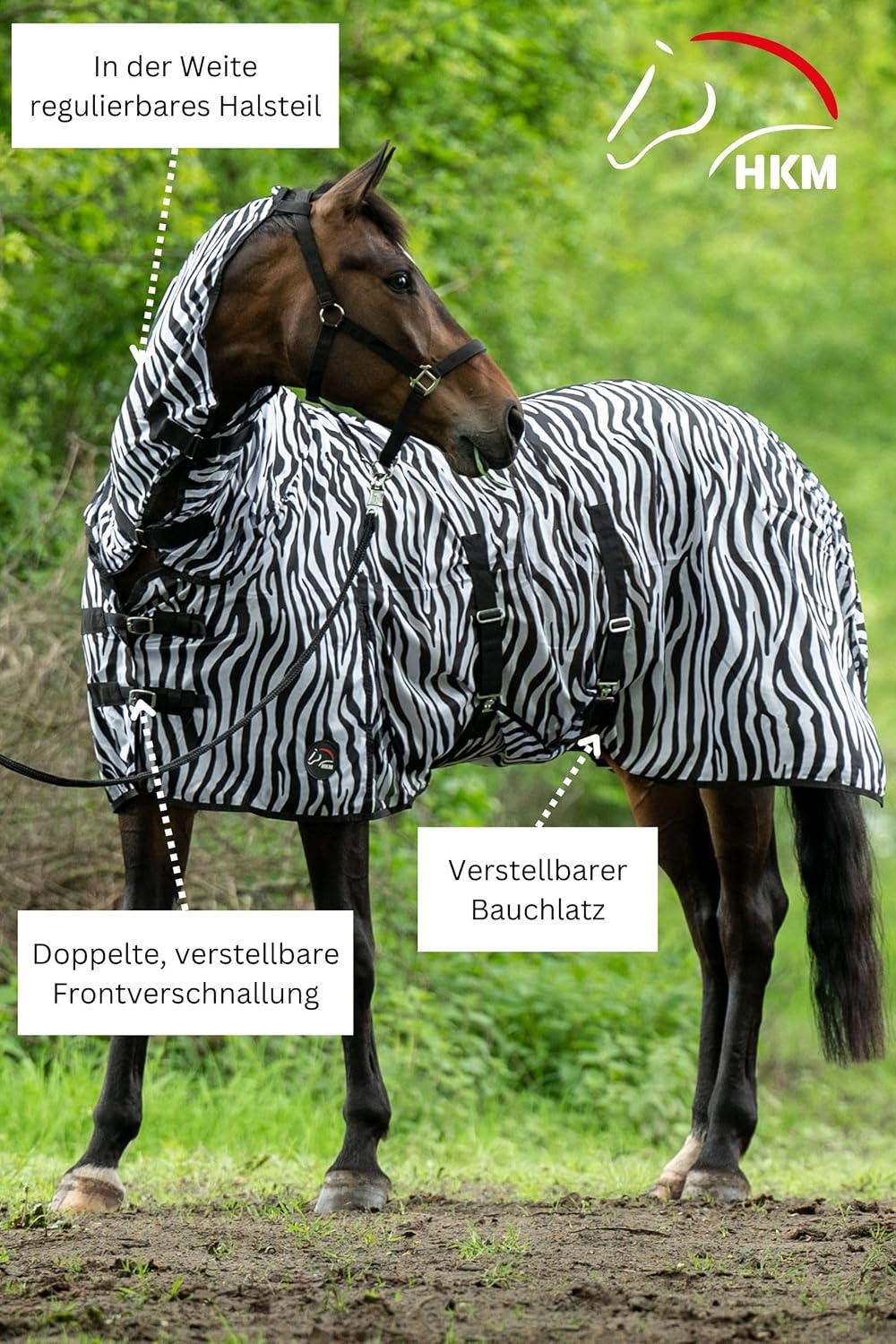 HKM 4669 Couverture de Cheval, Avoir l'air du zèbre, Part Cou, Taille: 135 Noir/blanc - Noir/Blanc 1 Unité (Lot de 1)