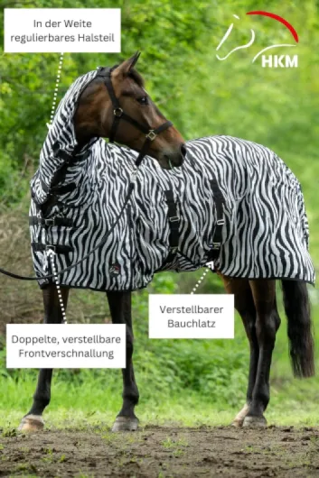 HKM 4669 Couverture de Cheval, Avoir l'air du zèbre, Part Cou, Taille: 135 Noir/blanc - Noir/Blanc 1 Unité (Lot de 1)
