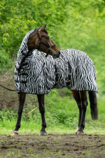 HKM 4669 Couverture de Cheval, Avoir l'air du zèbre, Part Cou, Taille: 145 Noir/blanc - Noir/Blanc 145