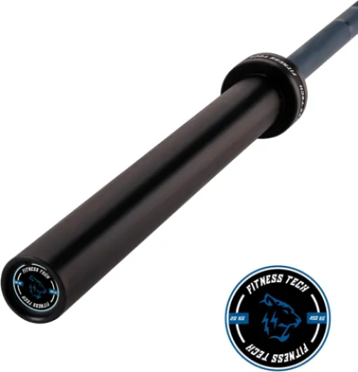 Barre olympique bleue 220 cm x 50 mm - 8 roulements - 454 kg - Acier haute résistance - haltérophilie, powerlifting et crosstraining Fitness Tech