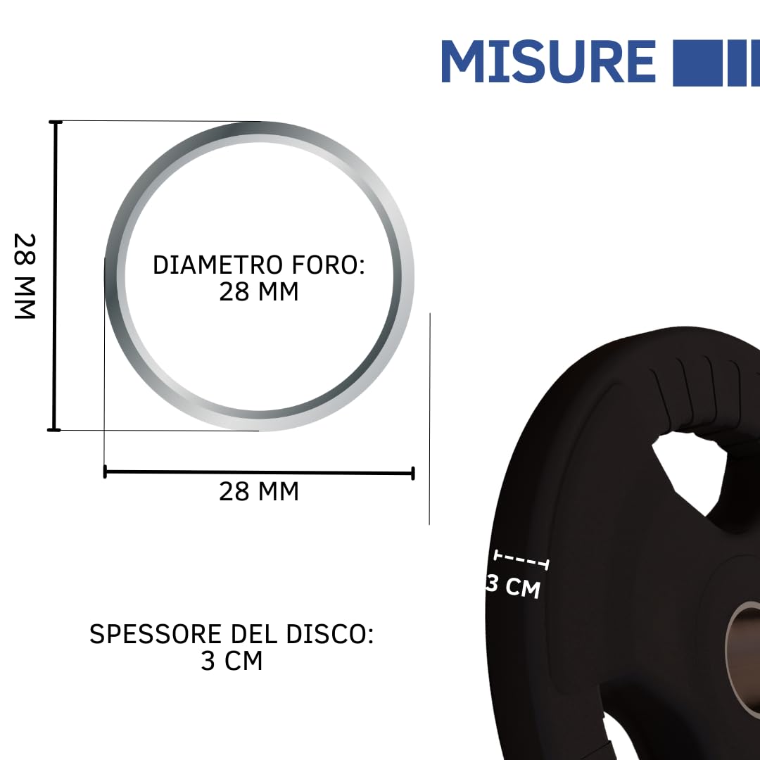 Disques en fonte pour barre olympique trou 28 mm, 2 disques de gymnastique caoutchoutés tolérance +/- 1%, Disque pour barre 2-25 kg (5 kg)