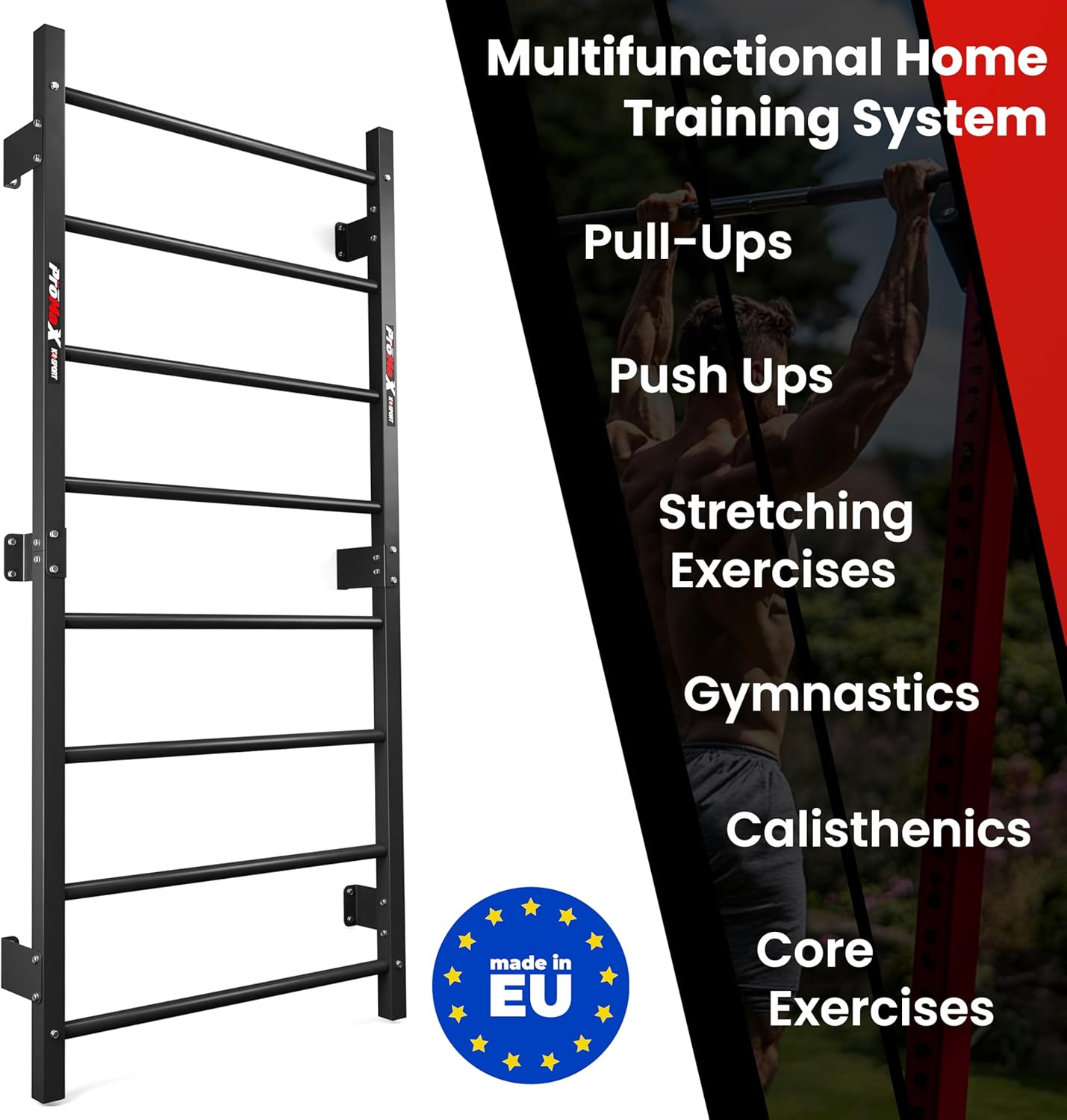 K-Sport: Spalliera svedese con 8 pioli I Spalliera palestra fino a 250 kg I Parete da ginnastica in metallo per montaggio a parete per adulti e bambini I indoor e outdoor I E-Book incluso