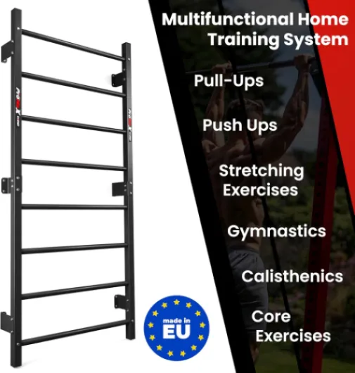K-Sport: Spalliera svedese con 8 pioli I Spalliera palestra fino a 250 kg I Parete da ginnastica in metallo per montaggio a parete per adulti e bambini I indoor e outdoor I E-Book incluso