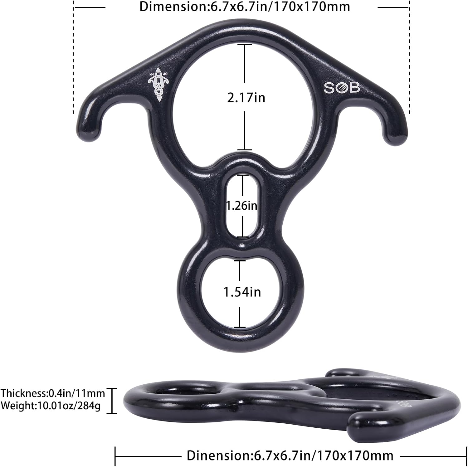Équipement de Descente à Oreille Recourbée Dispositif de Rappel 40KN Aluminium Descendeur Figure 8 Descendant Escalade pour Les Loisirs de Plein Air Appliquer Cordes 8–13 mm