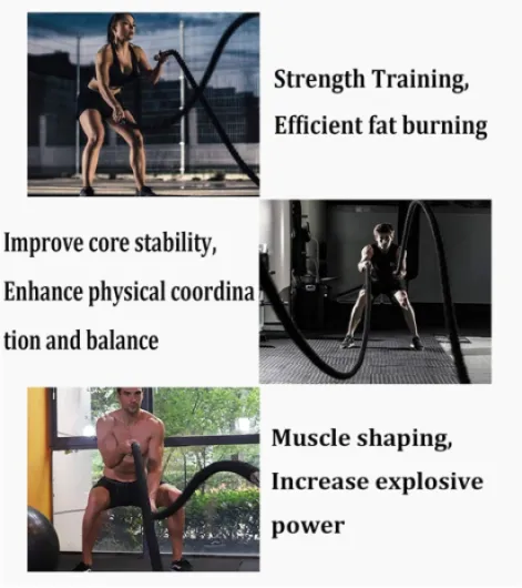 Battle Rope HUA Corde De Bataille D'entraînement Physique Professionnelle, avec Kit d'ancrage Fixe, 38mm 50m De Diamètre, Longueur 9m 12m Force Formation Corde De Remise en Forme, Noir 38mmx9m