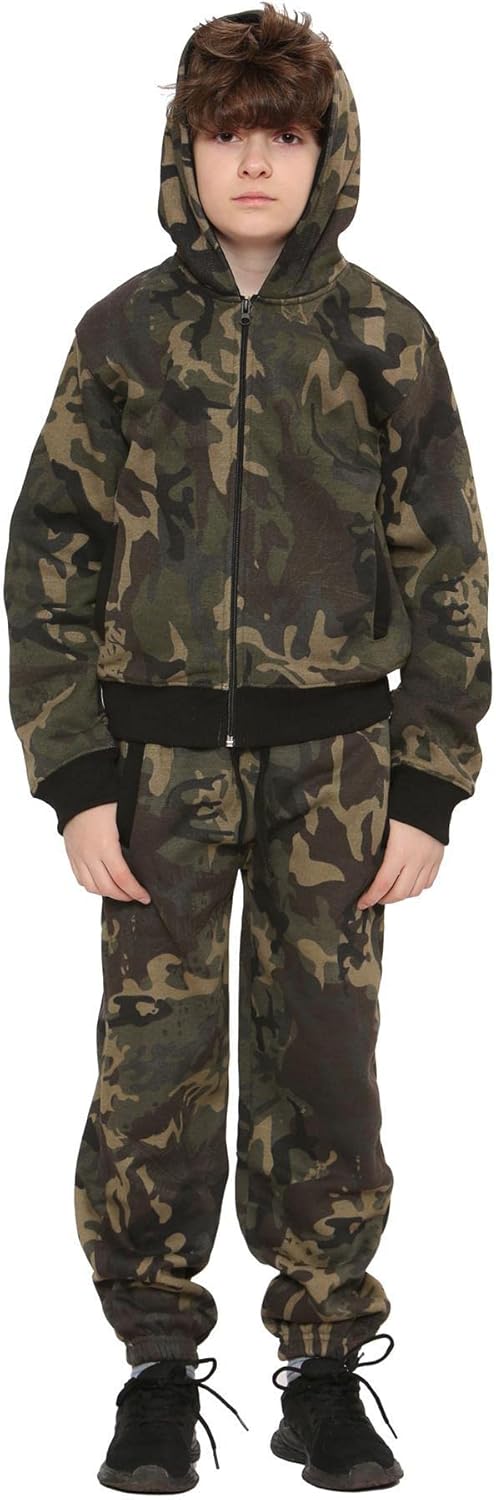 Unisexe Plaine Survêtement Sweat à Capuche Avec Joggeurs Le jogging Les Pantalons De Survêtement Des Sports Activewear Ensemble Enfants Filles Garçons Âge 2-13 Ans 3-4 ans Camo Vert
