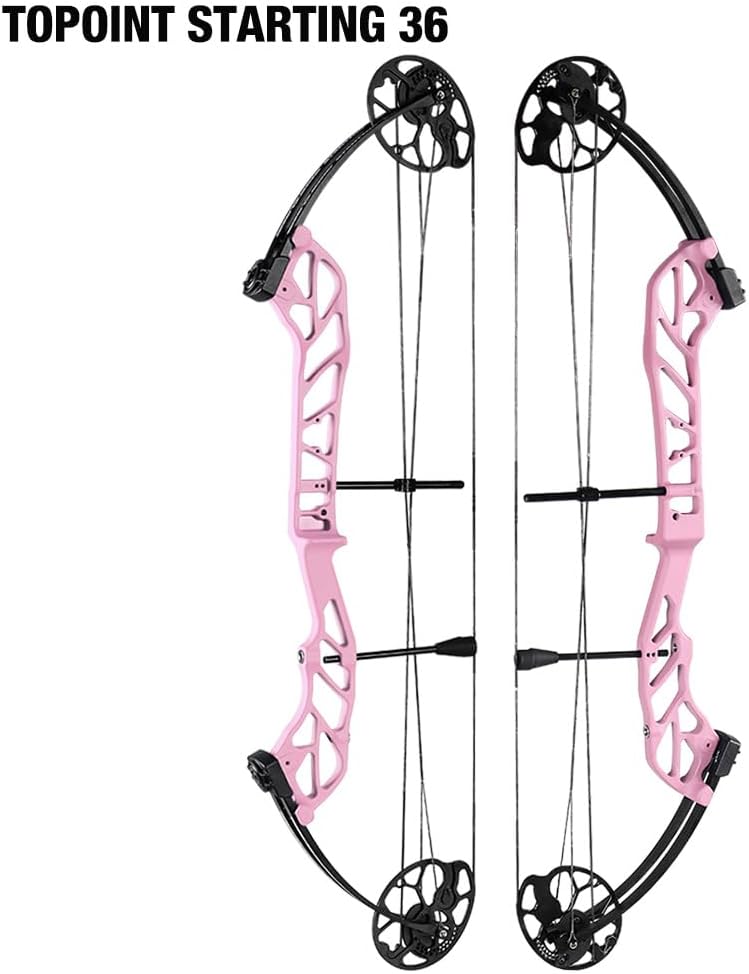 Arc à Poulies 36" - Tir à la Cible pour Adultes - Arc de Compétition Débutant - Puissance Ajustable 45 Livres - 320 FPS Droitier- Set Pro avec Accessoires Set 1 (Arc nu) Rose