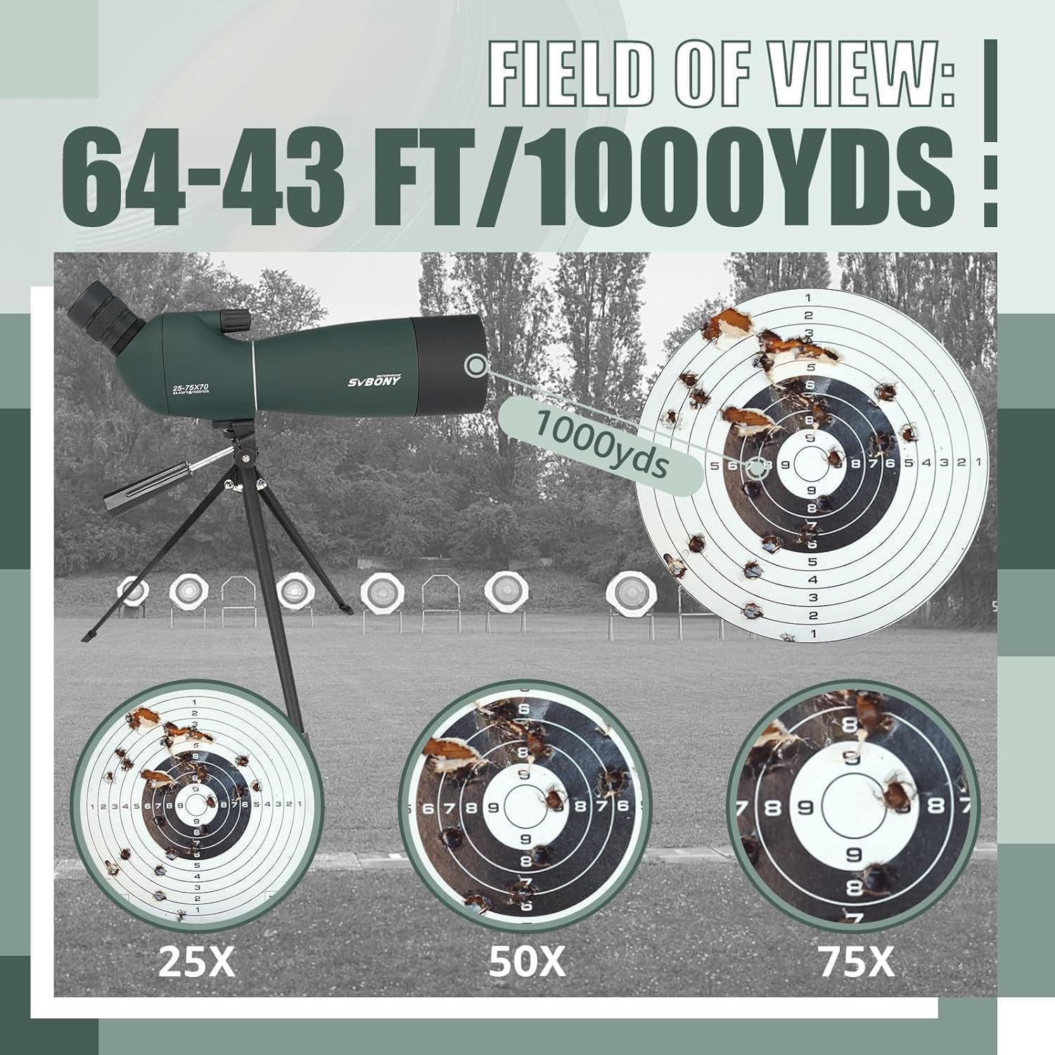 SV28PLUS Longue-Vue pour Observation des Oiseaux, 25-75x70mm avec Contrôleur sans Fil, BAK4 A5 Rouge Vin FMC Scopes, Digiscoping Adaptateurs pour Faune Tir à l'arc Astronomie 25-75X70mm vert avec contrôleur
