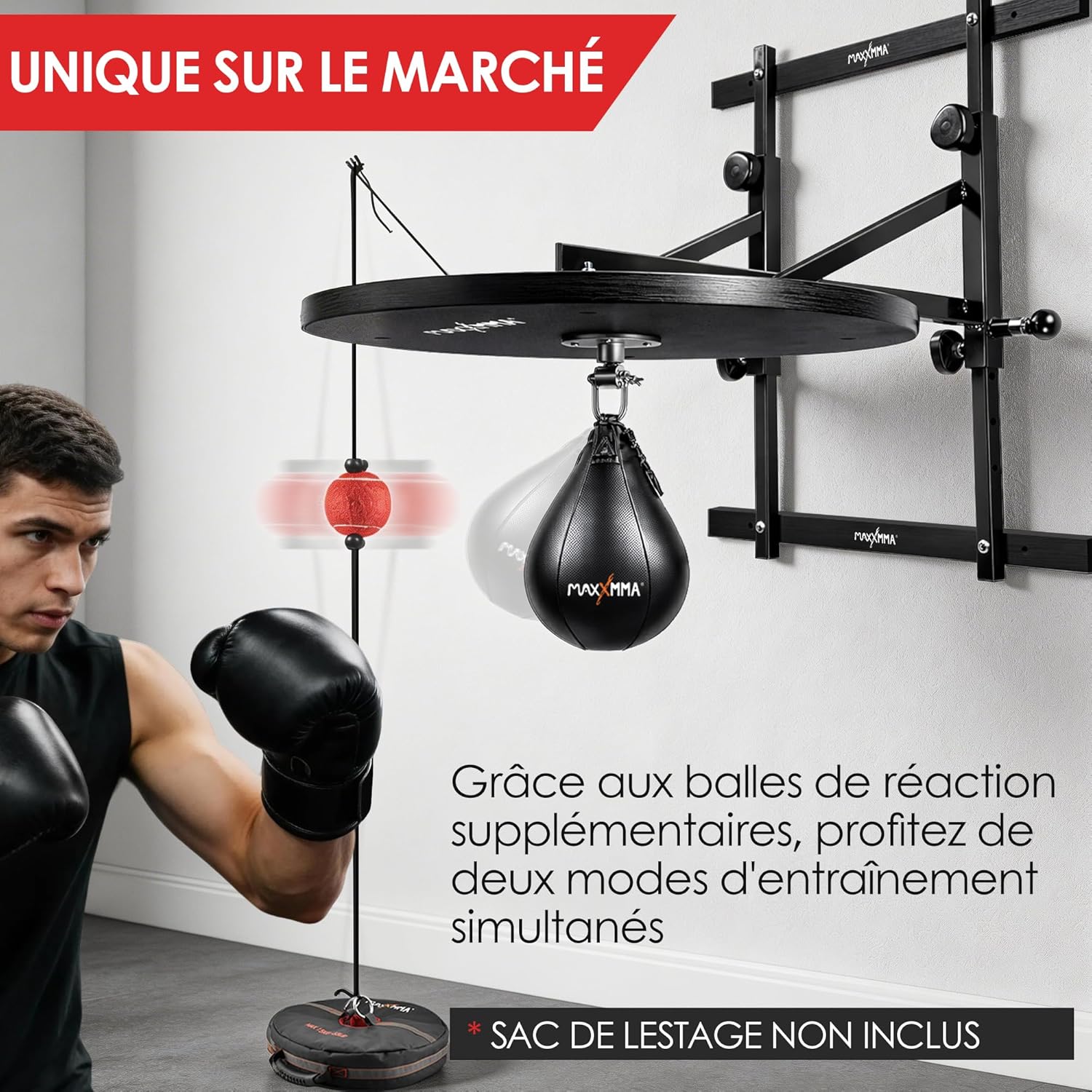 Plate-forme réglable pour sac lourd + balle de réaction