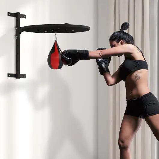 Plateforme Murale avec Poire de Vitesse, Sac de Frappe, pour entraînement de Boxe, pivotant à 360° Hauteur Ajustable, Noir et Rouge